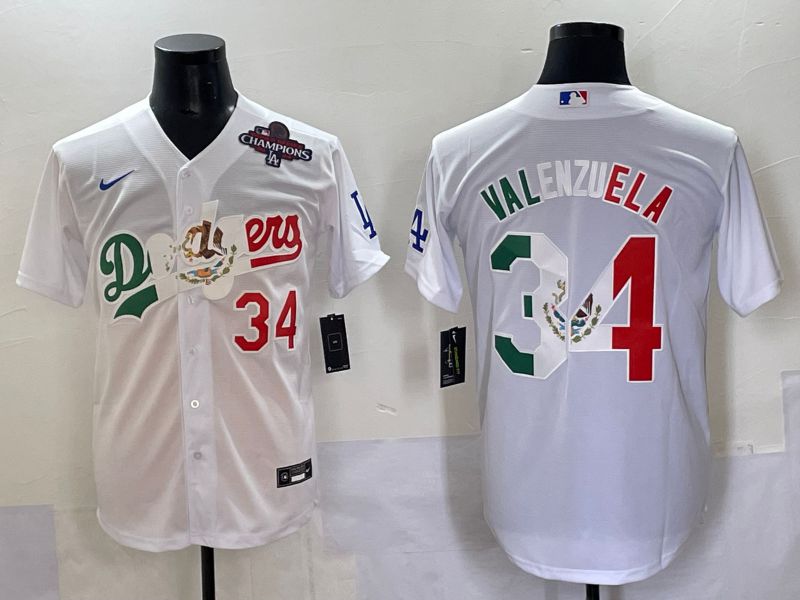 Men 2025 Los Angeles Dodgers 34 Valenzuela White Nike MLB Jersey style 7037